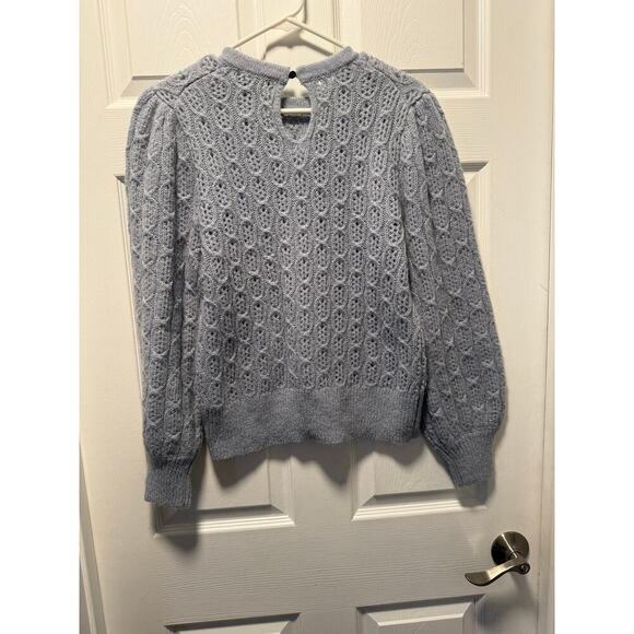 J.Crew Womens Light Blue/Gray Knit Puff Sleeve Wool Alpaca Blend Sweater Med - Picture 5 of 6